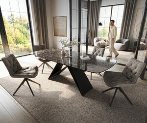 DELIFE Étkezőasztal Edge hajóformájú 180-220x100 cm kerámia emperador extra lucidato sötétbarna V alakú láb laposacél fekete kihúzható