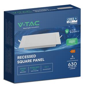 V-TAC CREE SMD süllyeszthető, műanyag IP20, négyzet LED panel 6W, CCT - SKU 104806