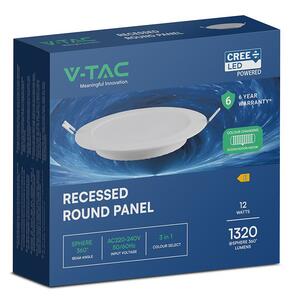 V-TAC CREE SMD süllyeszthető, műanyag IP20, kerek LED panel 12W, CCT - SKU 78616