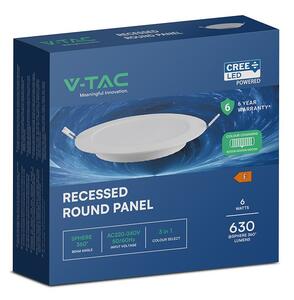 V-TAC CREE SMD süllyeszthető, műanyag IP20, kerek LED panel 6W, CCT - SKU 78586