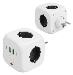 Toolight Toolight, JNH019, 7 az 1-ben elosztó, 3 aljzat + 2× USB-A + 2× USB-C, fehér, OSW-56305