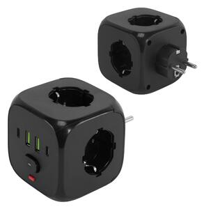 Toolight Toolight, JNH019, 7 az 1-ben elosztó, 3 aljzat + 2× USB-A + 2× USB-C, fekete, OSW-56304