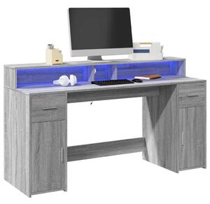 VidaXL LED-es Íróasztal - Sonoma Szürke - 160x55x91 cm