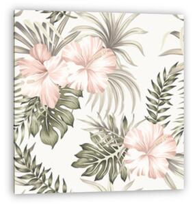 Hibiszkusz virágos pattern világos háttéren levelekkel (vászonkép)