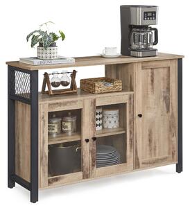 VASAGLE tárolószekrény 3 ajtós komód ipari stílusú tevebarna és fekete 33 x 110 x 75 cm