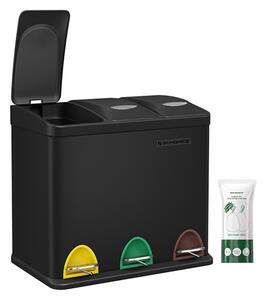 SONGMICS 3 rekeszes szelektív hulladékgyűjtő pedálos szemetes acél fekete 24 literes