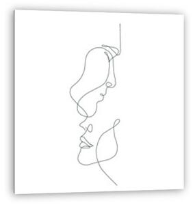 Egymásban, férfi és női fej sziluett (vonalrajz, line art) (vászonkép)