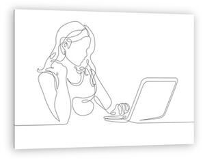 Lány laptoppal vonalrajz, line art (vászonkép)