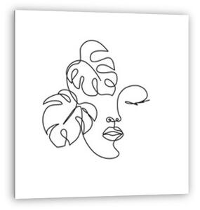 Női arc és trópusi levelek (vonalrajz, line art) (vászonkép)