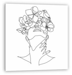 Női arc virágokkal és madárral (vonalrajz, line art) (vászonkép)