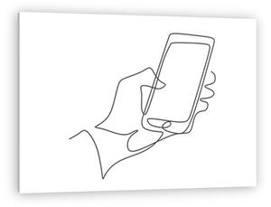 Mobiltelefon a kézben (vonalrajz, line art) (vászonkép)