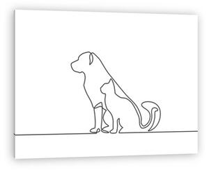 Kutya, macska egymás mellett ül (vonalrajz, line art) (vászonkép)