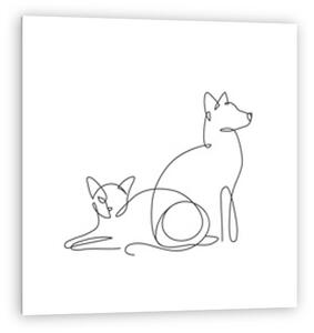 Kutya és macska együtt (vonalrajz, line art) (vászonkép)
