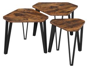 VASAGLE Ipari Stílusú Egymásba Tolható Dohányzóasztal Szett Rusztikus Barna