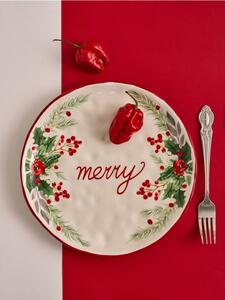 Sinsay - Karácsonyi kerámia tányér “Merry” felirattal - fehér