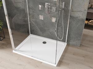 Mexen Omega, 3 falas zuhanykabin tolóajtóval 110 (ajtó) x 80 (fal) x 190 cm, 8mm átlátszó üveg, króm profil + fehér SLIM zuhanytálca, 825-110-080-01-00-3S-4010