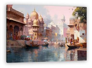 Varanasi Indiában a Gangesz mellett (vízfesték effekt) (vászonkép)