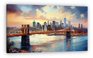 New York City naplementében Manhattannel és a Brrooklyn-híddal (vízfestéék effekt) (vászonkép)