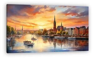 Lubeck naplementében, Németország (vízfestéék effekt) (vászonkép)