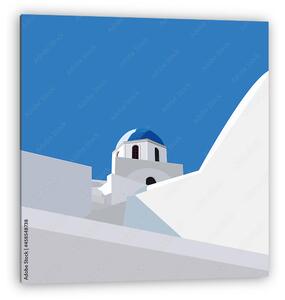 Santorini poszter, tradicionális templom kék dómmal (vászonkép)