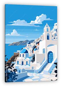 Santorini poszter felhőkkel (vászonkép)