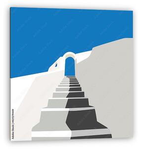 Santorini poszter, minimal lépcső art (vászonkép)