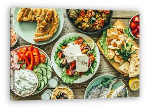 Tradícionális görög ételek, görög saláta, meze, pie, hal, tzatziki, dolma (vászonkép)