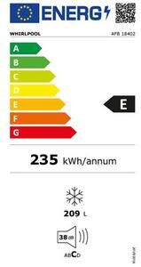 Whirlpool AFB 18402 Beépíthető fagyasztószekrény, bútorlap nélkül E Energiaosztály, Fagyasztó: 209L, Nofrost, Zajszint: 38 dB, Szél: 55.5 cm, Mag: 177.6 cm, Mély: 56 cm
