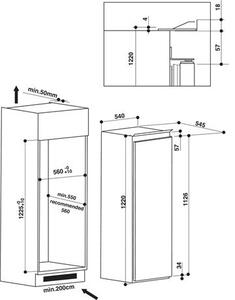 Whirlpool ARG 7182 Beépíthető Egyajtós hűtőszekrény, 211L, M:122, E energiaosztály