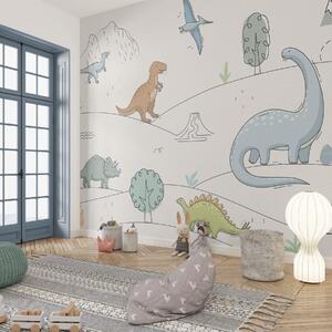 Fotótapéta Színes dinoszauruszok a dombokon, Gyerek fotótapéta, Gyerek fotótapéta dinoszauruszok, w00637 : Uwalls.hu