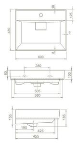 TMP TRIO lábon álló fürdőszobabútor CeraStyle SHARP - 37100 mosdóval - 60 x 48 cm