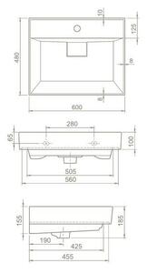 TMP TRIO lábon álló fürdőszobabútor CeraStyle SHARP - 37100 mosdóval - 60 x 48 cm