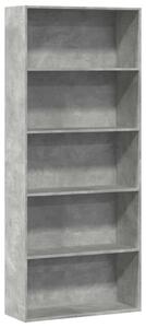 VidaXL Könyvespolc - Beton Szürke - 5 Polc - 80x30x189 cm