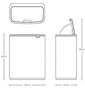 Brabantia Bo Touch Bin nyomófedeles hulladékgyűjtő XXL, padlón álló, műanyag tartály, 2x30L - O méret, acél, matt fekete - 221484