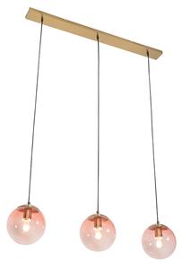 Art Deco függesztett lámpa sárgaréz, 3 lámpás üveg - Pallon Mezzi