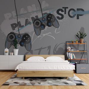 Fotótapéta Gyerek tapéta tinédzsereknek joystickkal és szürke, Fotótapéta tini szoba, Fotótapéta tini szoba fiúk, w00829v1 : Uwalls.hu