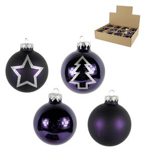 12 db-os karácsonyi dísz szett PURPLE JOY üveg 7,5 cm, lila