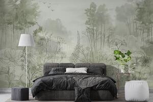Fotótapéta Ködös erdő fákkal és madarakkal, Modern fotótapéta, Modern fotótapéta, w08142v1 - Muralas.hu