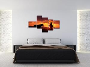 Kép - lovak, napnyugtakor (150x85cm)