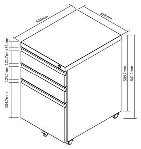 Íróasztal alatti szekrény, fém konténer Maclean zárral, kerekeken, 3 fiókos, fekete, MC-850