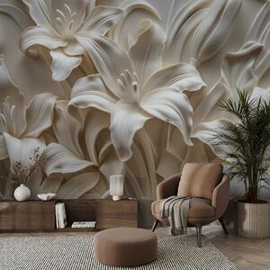 Fotótapéta Elegáns bézs 3D-s dombormű faragott liliomokból, 3d fotótapéta, Fotótapéta 3d virágok, w01433 : Uwalls.hu