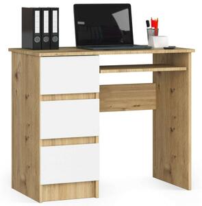 Akord Bal Szembeírási Asztal CLP Rendszerben, Fehér/kézműves tölgy, 90x77x50cm, 3 Fiók, Laminált Lemez, ABS Élzárás, Kihúzható Billentyűzettartóval