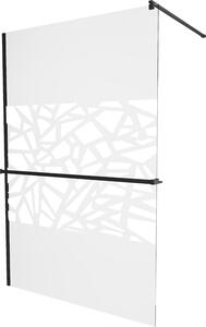 Mexen Kioto +, zuhany paraván polccal és törölközőtartóval 140 x 200 cm, 8mm üveg átlátszó üvegmintás fehér, fekete profil, 800-130-121-70-85