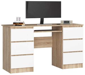 Akord Sonoma-Bézs Íróasztal 6 Fiókos, Lapos Frontokkal és Billentyűzet Tartó Polccal – 135x77x50 cm