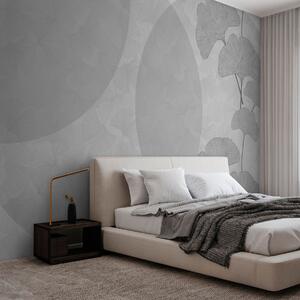 Fotótapéta Nagy ginkgo levelek és geometria szürke színű, 3d fotótapéta, 3d levelek fotótapéta, w01465v3 : Uwalls.hu