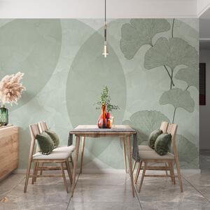 Fotótapéta Nagy ginkgo levelek és geometriai zöld szín, 3d fotótapéta, 3d levelek fotótapéta, w01465v2 : Uwalls.hu