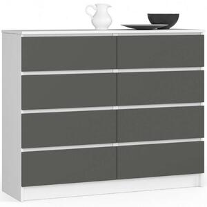 Komód - 8 Fiókos - Fehér/Szürke - 120cm