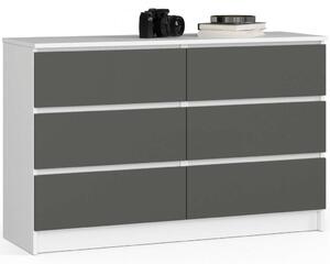 Komód - 6 Fiókos - Fehér/Szürke - 120cm