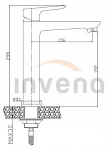 Invena Siros, magas mosdócsaptelep, fekete matt, BU-90-W04-A