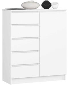 Komód - Fehér - 80 cm - 5 Fiók - 1 Ajtó